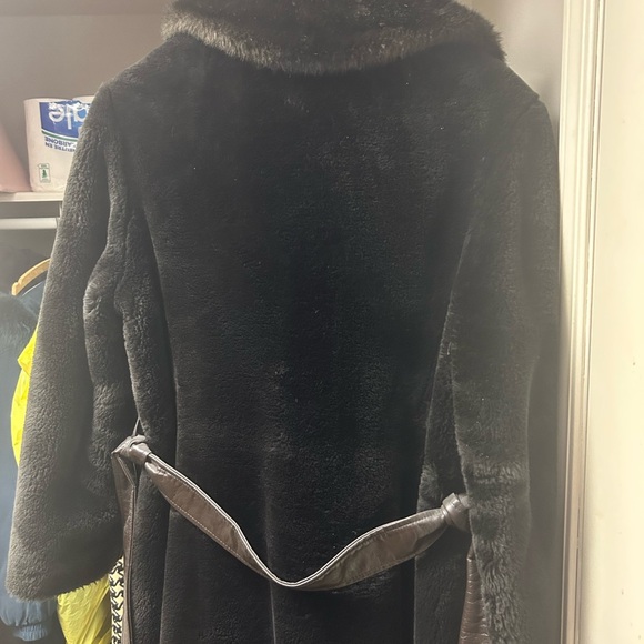 STERLING STALL CANADA Vintage MOB WIFE  Chocolate Double Breasted Faux Fur S 12 - Picture 10 of 12